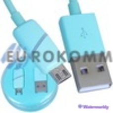 Шнур компьютерный штекер USB А - штекер micro USB, в колбе, 1м, бирюзовый