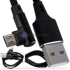 Шнур компьютерный штекер USB А - штекер micro USB угловой, в сетке, 1м, чёрный