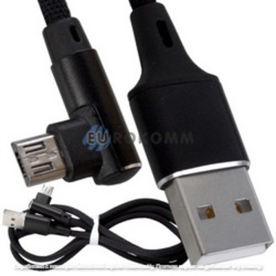 Шнур компьютерный штекер USB А - штекер micro USB угловой, в сетке, 1м, чёрный