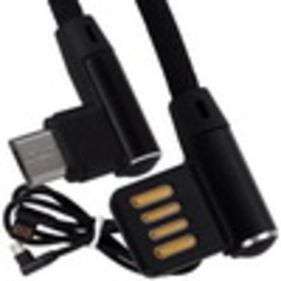 Шнур компьютерный штекер USB А угловой - штекер micro USB угловой, в сетке, 1м, чёрный