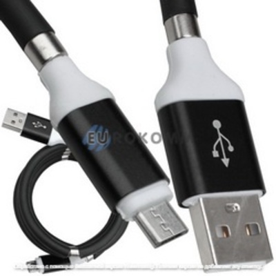 Шнур штекер USB А - штекер micro USB, магнитная смотка, 1м, чёрный