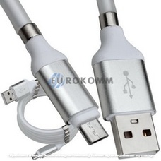 Шнур штекер USB А - штекер micro USB, магнитная смотка, 1м, белый