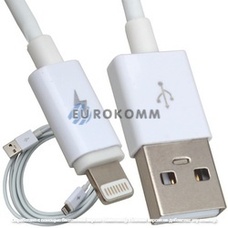 Шнур компьютерный штекер USB А - штекер iPhone Lightning, диам.-3мм, 2м, белый