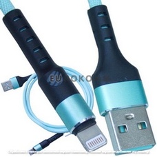 Шнур компьютерный штекер USB А - штекер iPhone 6, сетка, диам.-4,5мм, 1м, бирюзовый