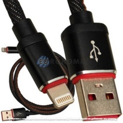 Шнур компьютерный штекер USB А - штекер iPhone 6, джинсовый, 1м, чёрный