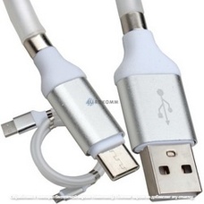 Шнур штекер USB А - штекер USB type C, магнитная смотка, 1м, белый