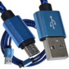 Шнур компьютерный штекер USB А - штекер miсro USB (Samsung), 2.1А, сетка, диам.-4,5мм, 1м, синий