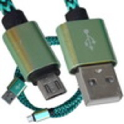 Шнур компьютерный штекер USB А - штекер miсro USB (Samsung), 2.1А, сетка, диам.-4,5мм, 1м, зелёный