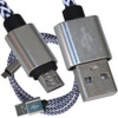 Шнур компьютерный штекер USB А - штекер miсro USB (Samsung), 2.1А, сетка, диам.-4,5мм, 1м, белый