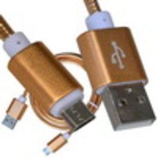Шнур компьютерный штекер USB А - штекер miсro USB, металлическая изоляция, диам.-4,5мм, 1м, золотистый