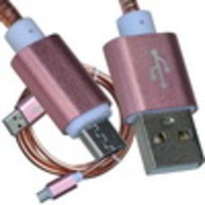Шнур компьютерный штекер USB А - штекер miсro USB, металлическая изоляция, диам.-4,5мм, 1м, розовый