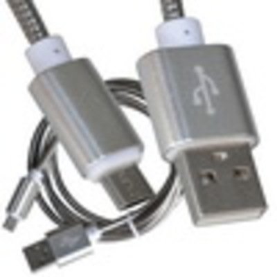 Шнур компьютерный штекер USB А - штекер miсro USB, металлическая изоляция, диам.-4,5мм, 1м, серебрянный