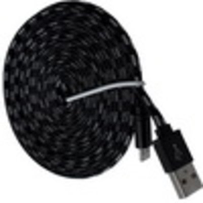 Шнур компьютерный штекер USB А - штекер miсro USB (Samsung), плоский, в сетке, диам.-2х5,6мм, 3м, чёрный