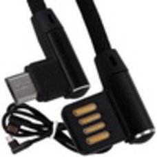 Шнур компьютерный штекер USB А угловой - штекер micro USB угловой, в сетке, 1м, чёрный