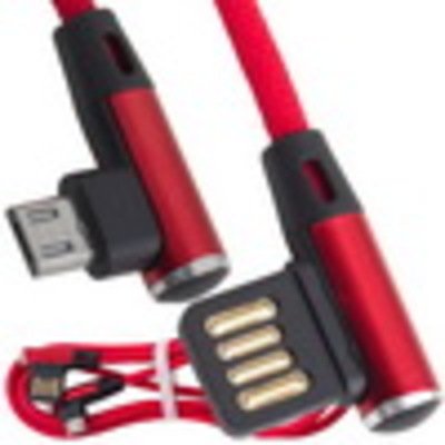 Шнур компьютерный штекер USB А угловой - штекер micro USB угловой, в сетке, 1м, красный