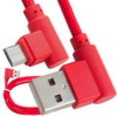 Шнур компьютерный штекер USB А угловой - штекер micro USB угловой, в сетке, 1м, красный, Tcom