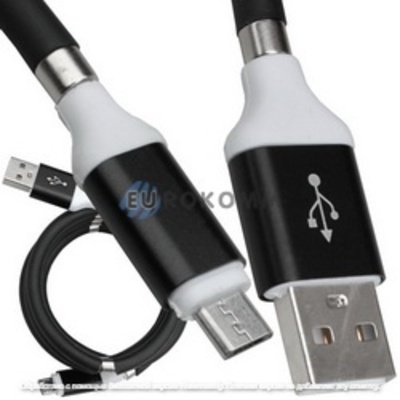 Шнур штекер USB А - штекер micro USB, магнитная смотка, 1м, чёрный