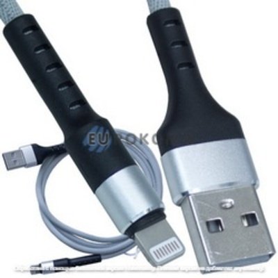 Шнур компьютерный штекер USB А - штекер iPhone 6, сетка, диам.-4,5мм, 1м, серый