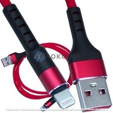Шнур компьютерный штекер USB А - штекер iPhone 6, сетка, диам.-4,5мм, 1м, красный