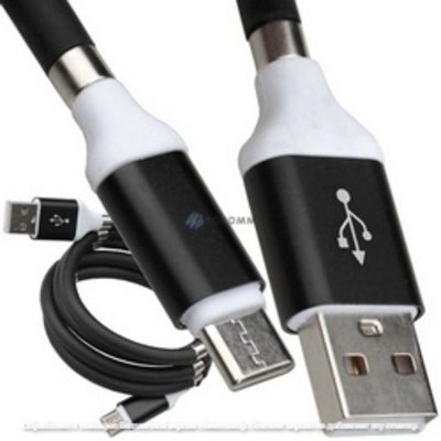 Шнур штекер USB А - штекер USB type C, магнитная смотка, 1м, чёрный