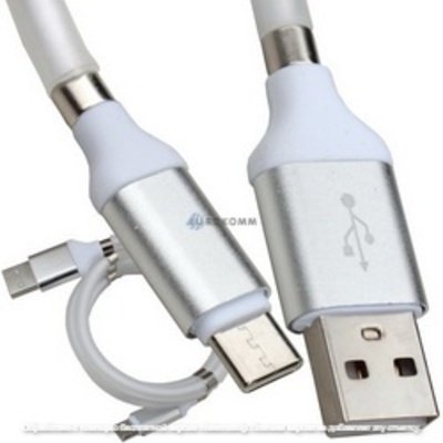 Шнур штекер USB А - штекер USB type C, магнитная смотка, 1м, белый