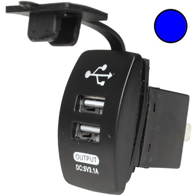 Гнездо USB двойное прямоугольное 5V 3,1А с синей подсветкой, врезное