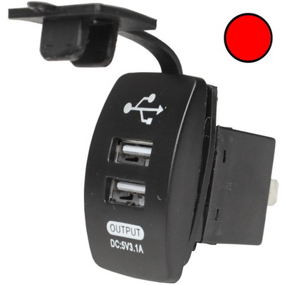 Гнездо USB двойное прямоугольное 5V 3,1А с красной подсветкой, врезное