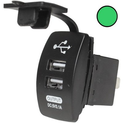 Гнездо USB двойное прямоугольное 5V 3,1А с зелёной подсветкой, врезное