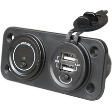 Гнездо USB двойное 5V 4,2А с кнопкой + вольметр 12-24V с кнопкой, на панели