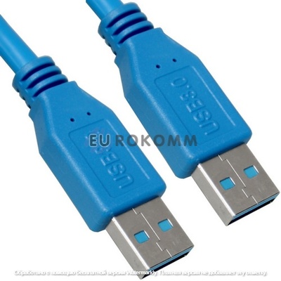 Шнур USB штекер А - штекер А, Vers.3.0, диам.-5,5мм, 0.8 метра, синий