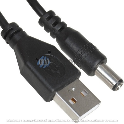 Шнур штекер USB A - штекер питания 2,5/5,5мм, 0,5м, чёрный