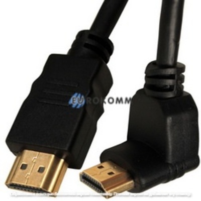Шнур HDMI (штекер - штекер кутовий) Vers.-1,4, діам.-6мм, позолочений, 1м, чорний