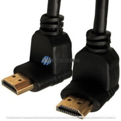 Шнур HDMI (штекер кутовий - штекер кутовий) Vers.-1,4, діам.-6мм, позолочений, 1м, чорний