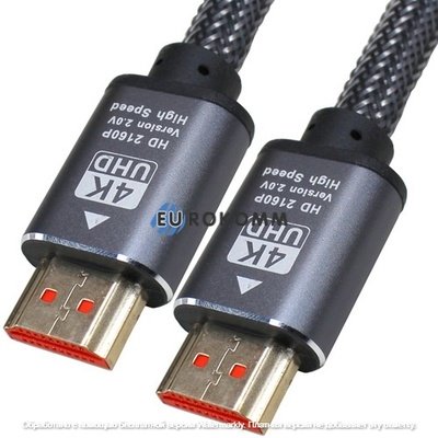 Шнур HDMI (штекер-штекер), v.2.0, "позолочений", діам.-7,3мм, сітка, у блістері, 10м