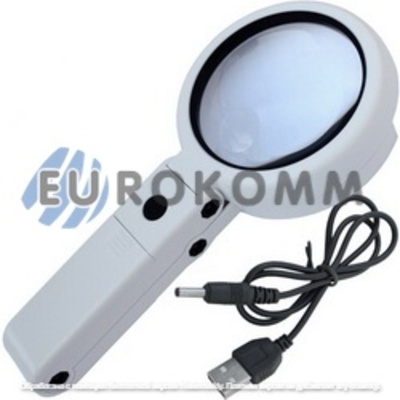 Лупа ручная NO.FS75RC+USB с LED подсв., 5Х диам 75мм+8Х диам 19мм (3AAA + USB)