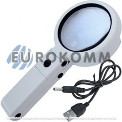 Лупа ручна NO.FS75RC+USB з LED підсв., 5Х діам 75мм+8Х діам 19мм (3AAA + USB)