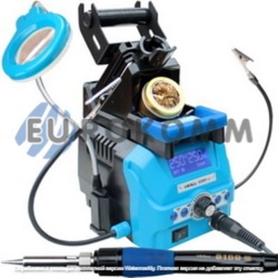 Паяльная станция YIHUA 939D+ III с дисплеем, 32W (max 120W), 200-480°C +лупа + третья рука, синяя