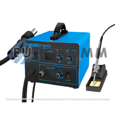Паяльная станция 2в1 HandsKit 851D/T12 (паяльник T12+фен), OLed дисплей, 72W, 150-480°C, AC-220V