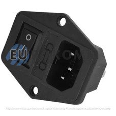 Штекер сетевой 3pin, монтажный, с клавишей, с ушами, корпус пластик
