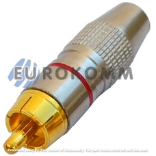 Штекер RCA silver-gold, диам.-6,5мм, корпус_металл, красный
