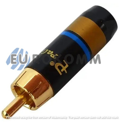 Штекер RCA профессиональный, gold, диам.- 6мм, синяя полоса