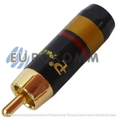Штекер RCA профессиональный, gold, диам.- 6мм, красная полоса