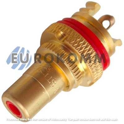 Гнездо RCA монтажное, с изолятором, HQ gold, корпус металл, красная полоса