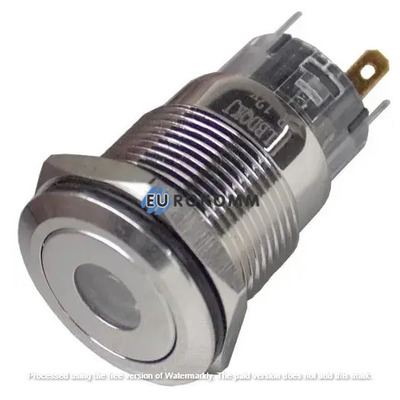 Кнопка антивандальная 19мм без фиксации, 5-и контактная, 12V, под пайку, с подсветкой (Тип2)