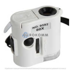 Мини микроскоп NO.9592-1 с прищепкой, 60X, подсветка + UV (3LR43)
