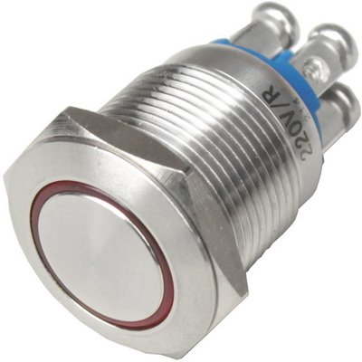 Кнопка антивандальная Daier GQ-19BS-10EM/S, OFF-(ON), без фиксации, 4pin, под винт, 3A 250V