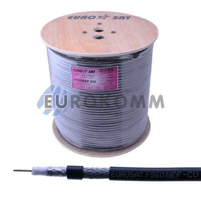 Коаксиальный кабель RG-6 EUROSAT F690BEF-CU наружный с гелем, черный 305м