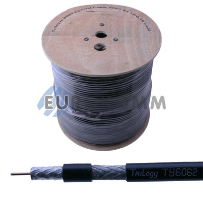 Коаксиальный кабель RG-6 Trilogyc TY6062 наружный с гелем, черный 305м