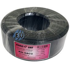 Коаксиальный кабель RG-58C/U EUROSAT СU/TCU черный 100м Коаксиальный кабель RG-58C/U EUROSAT СU/TCU черный 100м