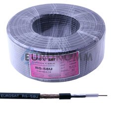 Коаксиальный кабель RG-58U EUROSAT CU черный 100м Коаксиальный кабель RG-58U EUROSAT CU черный 100м